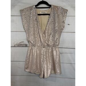 The Impeccable Pig Size SM Gold Sequin Romper Fun for Holidays!